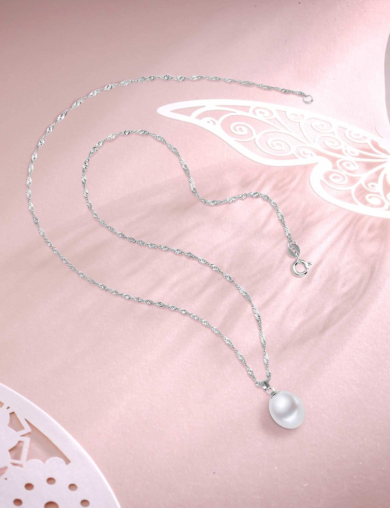 HXZZ Fine Jewelry Women Gifts 925 Sterling Silver Freshwater Cultured Teardrop White Pearl Pendant Necklace Single Pearl Anniversary Birthday for Women - Image 4